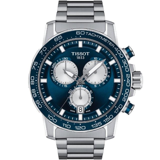 【TISSOT 天梭】官方授權 Supersport 三眼計時手錶-45.5mm/銀x藍 送行動電源(T125.617.11.041.00)