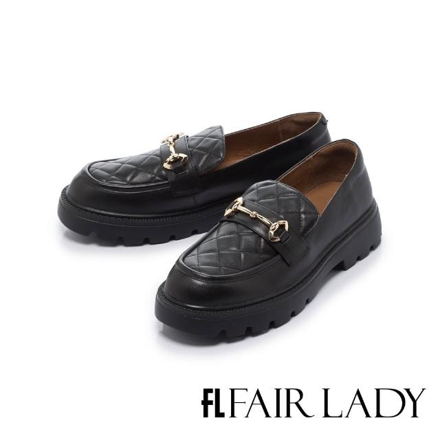 【FAIR LADY】小時光 英倫風率性菱格深口樂福鞋(黑、5B2688)