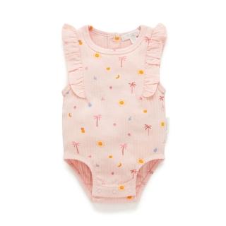 【Purebaby】澳洲有機棉 嬰兒短袖包屁衣(新生兒 有機棉 連身衣 粉紅 女童)