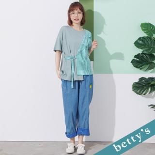 【betty’s 貝蒂思】鬆緊牛仔刺繡長褲(淺藍)