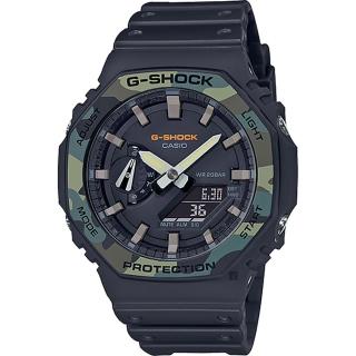 【CASIO 卡西歐】G-SHOCK 街頭軍事系列八角電子錶-迷彩綠(GA-2100SU-1A)