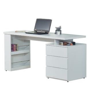 【AT HOME】5尺白色收納書桌/電腦桌/工作桌 現代簡約(約翰)