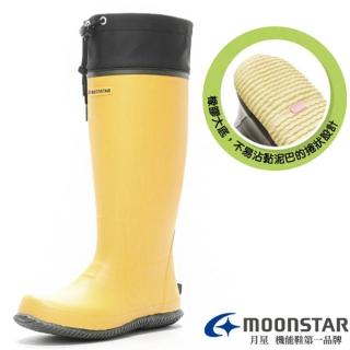 【MOONSTAR 月星】3E 寬楦雨靴.長筒雨鞋.露營園藝雨靴(MSRLS043 芥末黃)