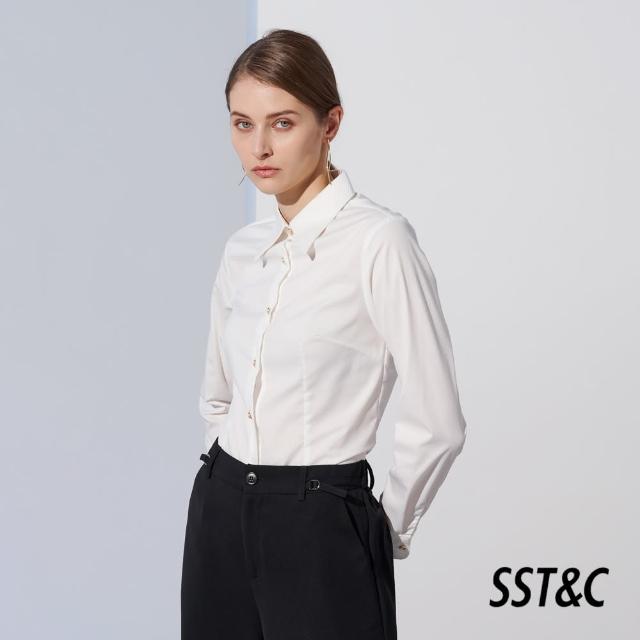 【SST&C 最後55折】白色提花拼接剪裁修身襯衫7562303001