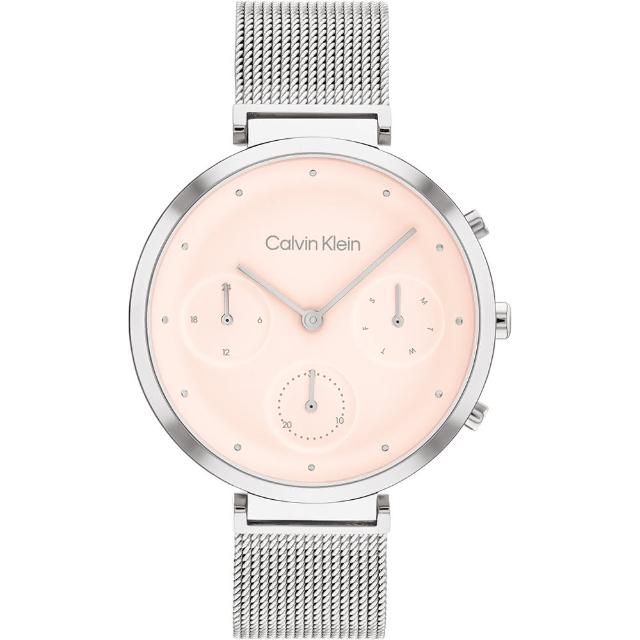 【Calvin Klein 凱文克萊】CK 極簡日曆女錶-粉色/36.5mm(25200286)