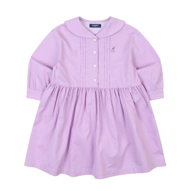 【KANGOL】韓國-KIDS 學院風翻領長袖洋裝-淺紫(W23SD002AZ)