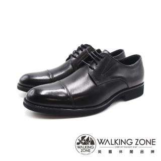 【WALKING ZONE】男 側V口彈力一字款紳仕皮鞋 男鞋(黑色)