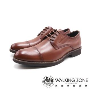 【WALKING ZONE】男 側V口彈力一字款紳仕皮鞋 男鞋(棕色)