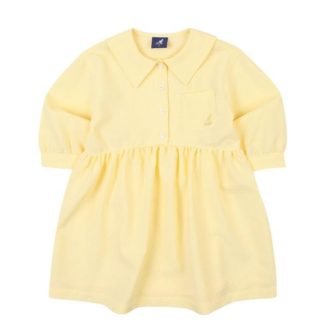 【KANGOL】韓國-KIDS 口袋長袖洋裝-檸檬黃(W23SD003YL)