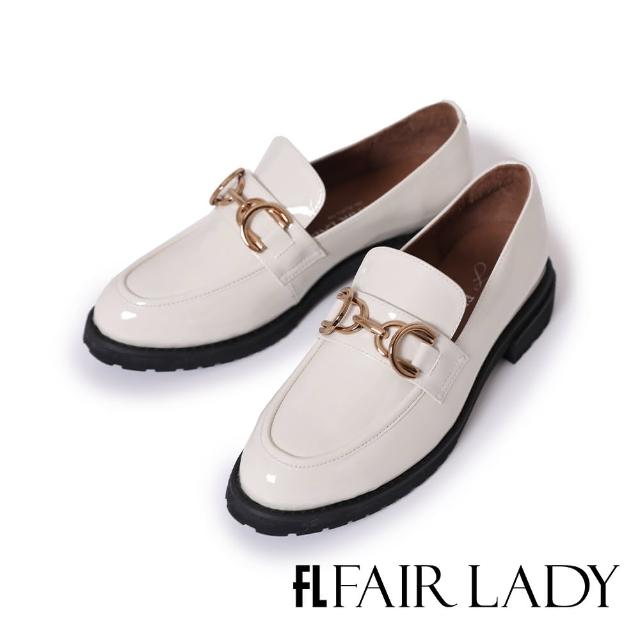 【FAIR LADY】小時光 時髦金飾軟漆皮厚底增高樂福鞋(米白、552752)