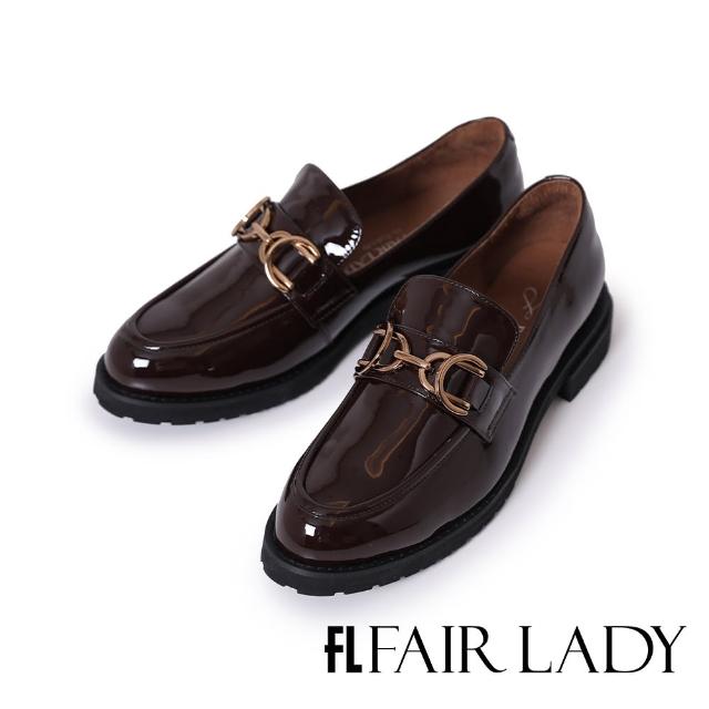 【FAIR LADY】小時光 時髦金飾軟漆皮厚底增高樂福鞋(咖啡紅、552752)