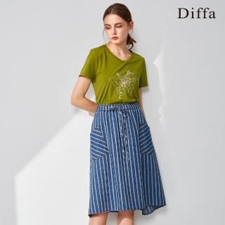 【Diffa】條紋緹花牛仔裙-女