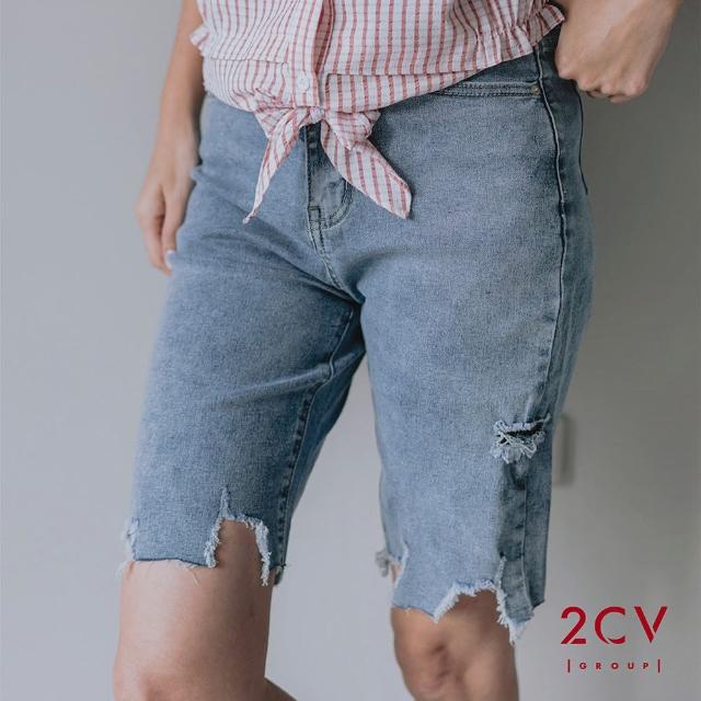【2CV】破洞感合身五分牛仔褲(門市熱賣款)