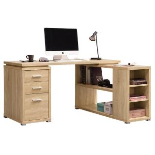 【AT HOME】5尺淺木色L型三抽收納書桌/電腦桌/工作桌 現代簡約(康迪仕)