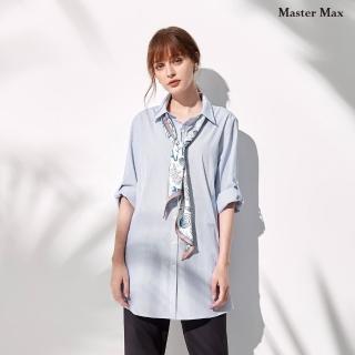 【Master Max】休閒直條紋大口袋長版七分袖襯衫(8227119)