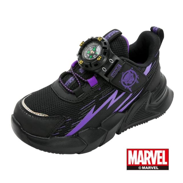 【Marvel 漫威】童款 黑豹 指南針慢跑鞋/安全 輕量 透氣 正版(MRKR36200黑紫)