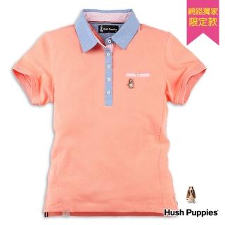 【Hush Puppies】女裝 POLO衫 經典牛津配色短袖POLO衫(粉橘 / 33201901)
