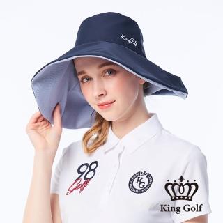 【KING GOLF】速達-實體同步款-草寫刺繡遮陽大盤球帽(丈青)