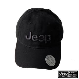 【JEEP】品牌LOGO刺繡金屬標棒球帽(黑色)