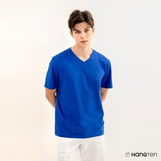 【Hang Ten】男裝-COMFORT FIT BCI純棉經典腳丫V領短袖T恤(寶藍)
