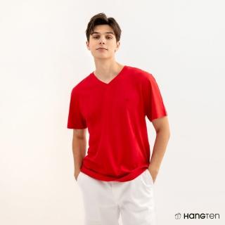 【Hang Ten】男裝-COMFORT FIT BCI純棉經典腳丫V領短袖T恤(紅)