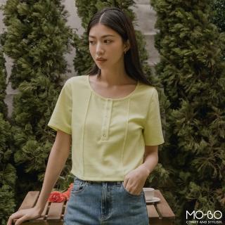 【MO-BO】開釦修身剪裁短版華夫格T恤