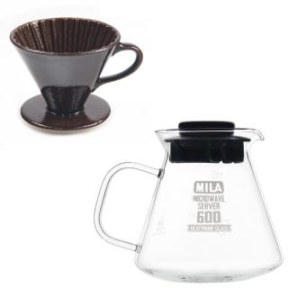 【MILA】日本製 織部燒 咖啡濾杯02(附耐熱玻璃壺600ml)