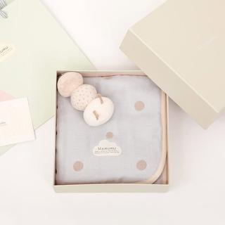 【MARURU】禮盒組 日本製五層紗被嬰兒藍 手搖鈴組 70x50cm(彌月禮盒 新生兒禮盒 出生送禮 新生兒送禮)