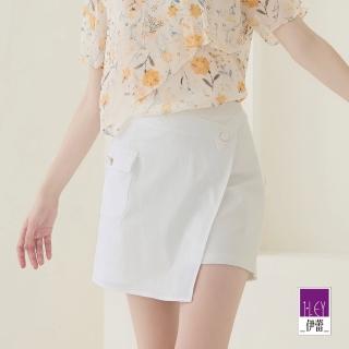 【ILEY 伊蕾】造型活片交叉設計縲縈短褲裙(白色；M-XL；1222032423)