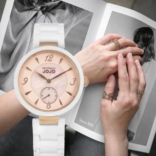 【NATURALLY JOJO】氣質時尚 小秒針陶瓷時尚腕錶-粉紅珍珠貝(JO96986-10R)
