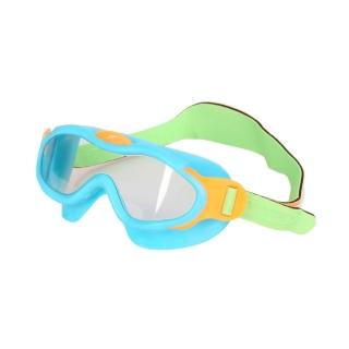 【SPEEDO】幼童面罩運動泳鏡 BIOFUSE-抗UV 防霧 蛙鏡 游泳 水藍橘綠白(SD80876314645)