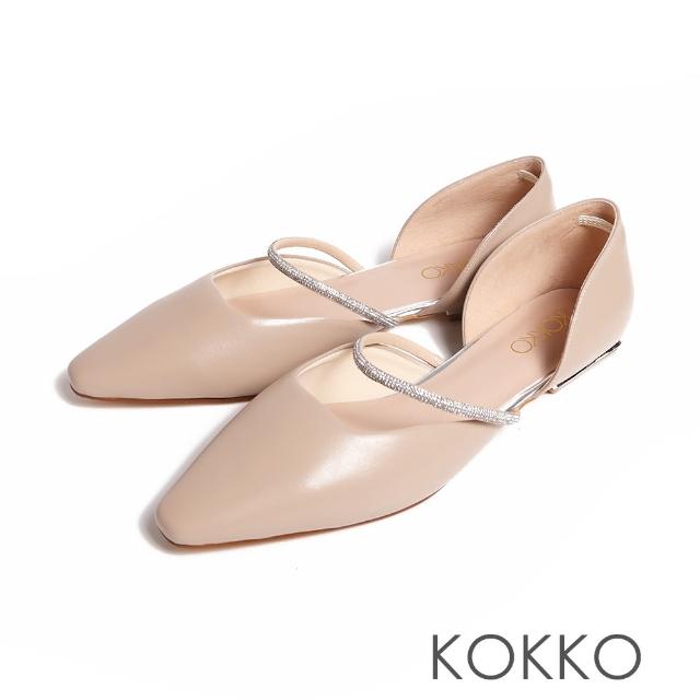 【KOKKO 集團】精緻水鑽鞋帶顯瘦修腳包鞋(駝色)
