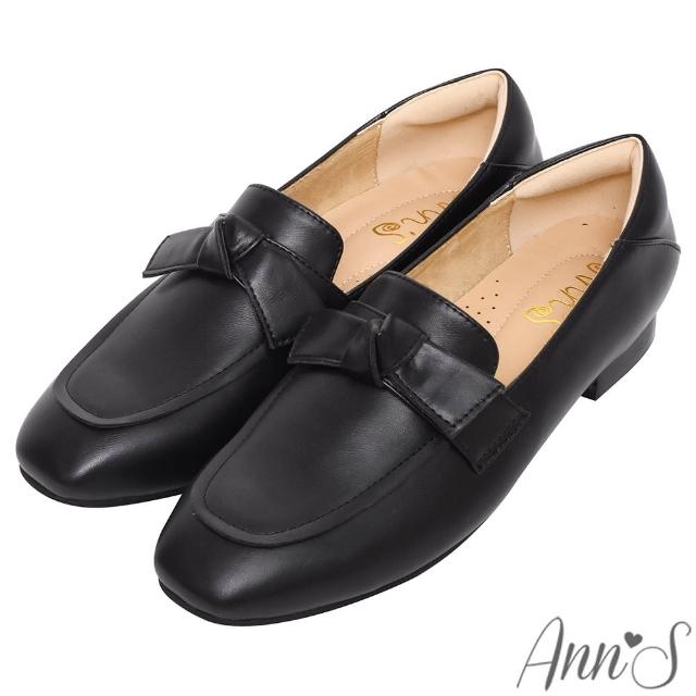 【Ann’S】氣質形象-單結小方頭平底樂福鞋-版型偏小(黑)