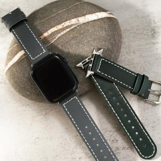 【W.wear】Apple Watch-簡約車線真皮蘋果錶帶(Apple Watch 所有錶款皆可使用/灰綠色/深灰色)
