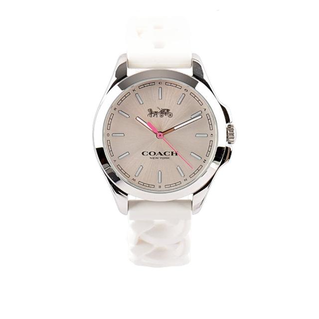 【COACH】Libby 標誌馬車圖案橡膠錶帶女錶(白色)