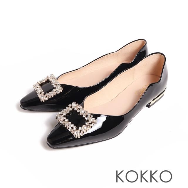 【KOKKO 集團】高級感方鑽水波紋曲線包鞋(黑色)