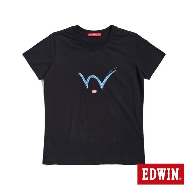 【EDWIN】女裝 人氣復刻款 顏料W LOGO短袖T恤(黑色)