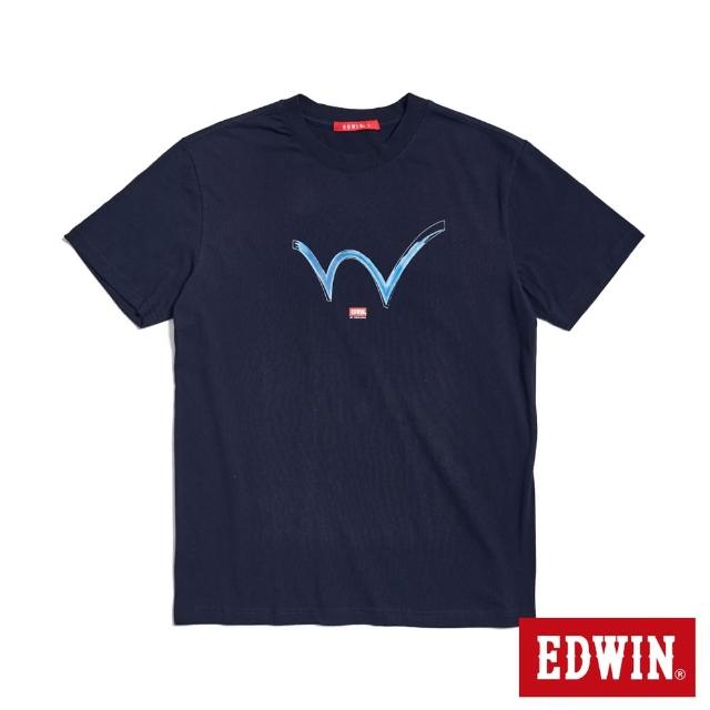 【EDWIN】男裝 人氣復刻款 顏料W LOGO短袖T恤(丈青色)