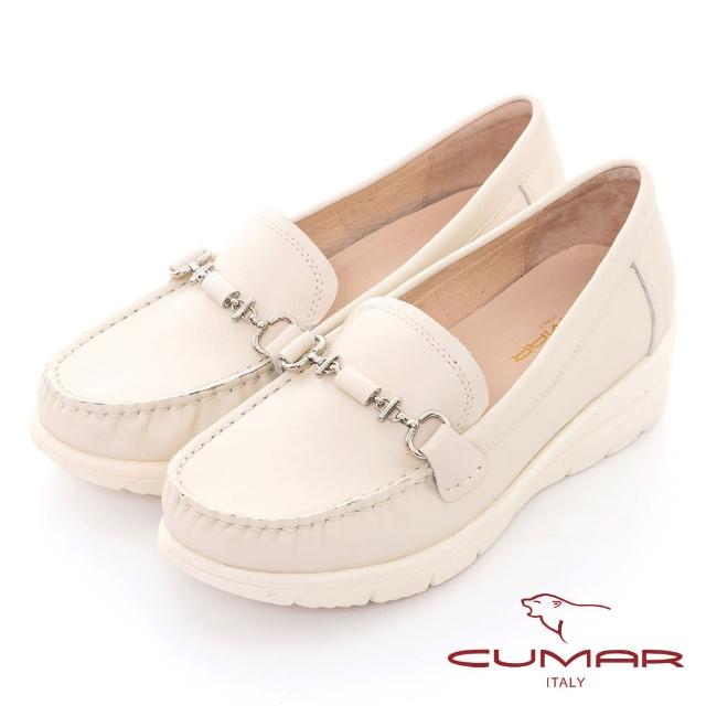 【CUMAR】輕量化厚底台真皮休閒鞋(白色)