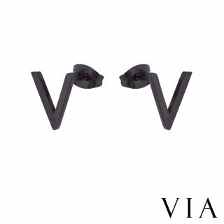 【VIA】白鋼耳釘 V字耳釘/符號系列 V字造型白鋼耳釘(黑色)