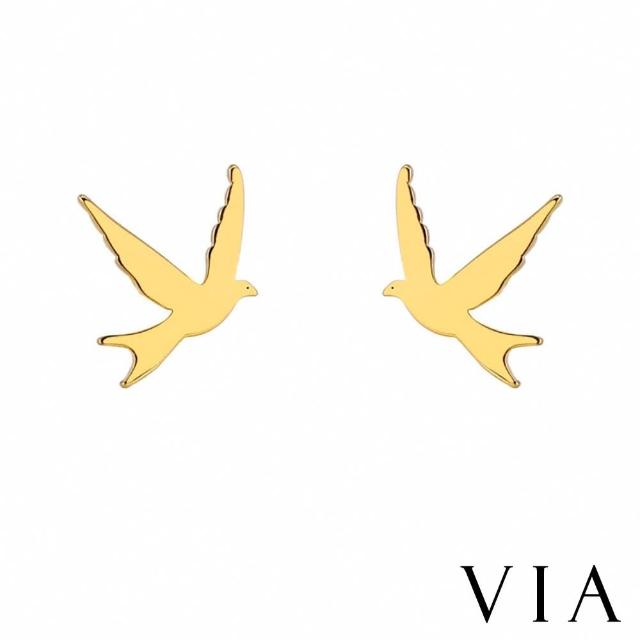 【VIA】白鋼耳釘 鴿子耳釘/動物系列 和平飛鴿造型白鋼耳釘(金色)