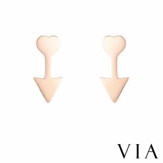 【VIA】白鋼耳釘 箭頭耳釘/符號系列 愛心箭頭造型白鋼耳釘(玫瑰金色)