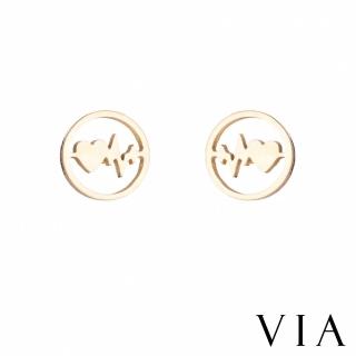 【VIA】白鋼耳釘 愛心耳釘/時尚系列 縷空線條愛心電波造型白鋼耳釘(金色)