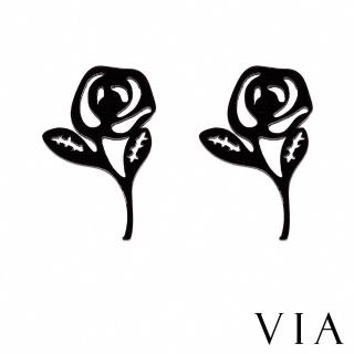 【VIA】白鋼耳釘 玫瑰花耳釘/植物系列 單朵玫瑰花造型白鋼耳釘(黑色)