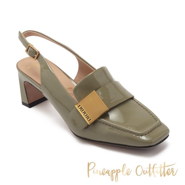 【Pineapple Outfitter】IZUMI 牛漆皮方頭涼跟鞋(墨綠色)