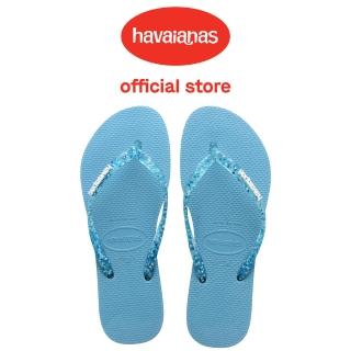 【havaianas 哈瓦仕】拖鞋 女鞋 夾腳拖 閃亮 果凍 Slim Logo Metallic 藍 4119875-1808W(哈瓦士)