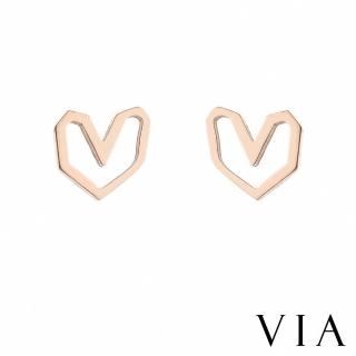 【VIA】白鋼耳釘 愛心耳釘/符號系列 手畫愛心造型白鋼耳釘(玫瑰金色)