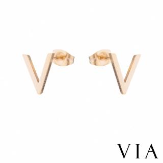 【VIA】白鋼耳釘 V字耳釘/符號系列 V字造型白鋼耳釘(金色)