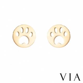 【VIA】白鋼耳釘 掌印耳釘/動物系列 可愛圓形縷空掌印造型白鋼耳釘(金色)