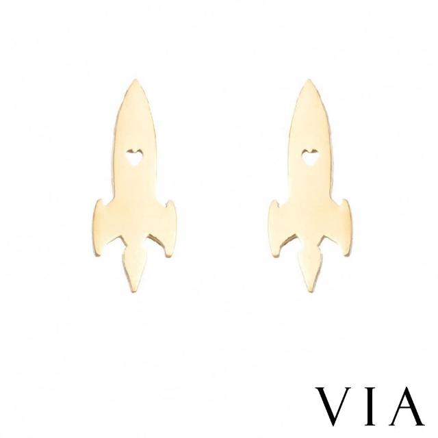 【VIA】白鋼耳釘 火箭耳釘/星空系列 愛心火箭造型白鋼耳釘(金色)